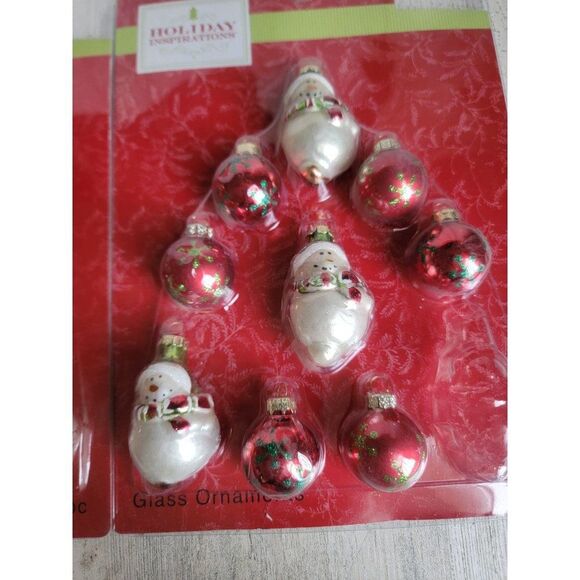 Holiday Inspirations mini blown glass snowman red ornament Xmas set - Picture 6 of 9